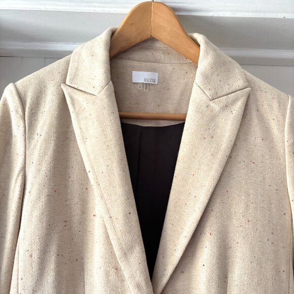 ecru Single Button Speckled Blazer Cream Size 2 - Picture 2 of 14